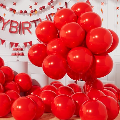 AULE 50 Ballons Rouges Hélium: Ballons de Baudruche Anniversaire Rouge 30cm en Latex Femme Ballon Gonflable Décoration pour Mariage Diplôme Mariage...