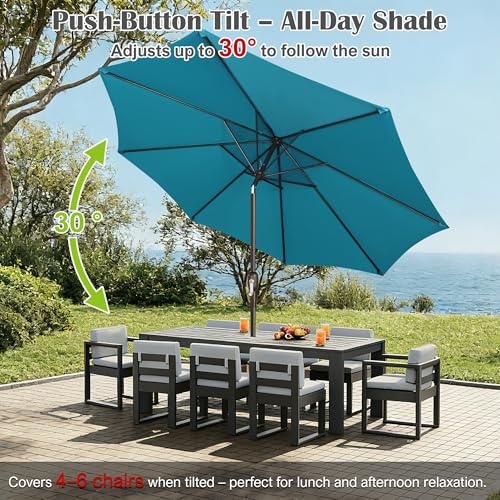 Image of Blissun 10FT Patio Umbrella, Outdoor Table Umbrella, Yard Umbrella, Market Umbrella with 8 Sturdy Ribs, Push Button Tilt and Crank, Cerulean