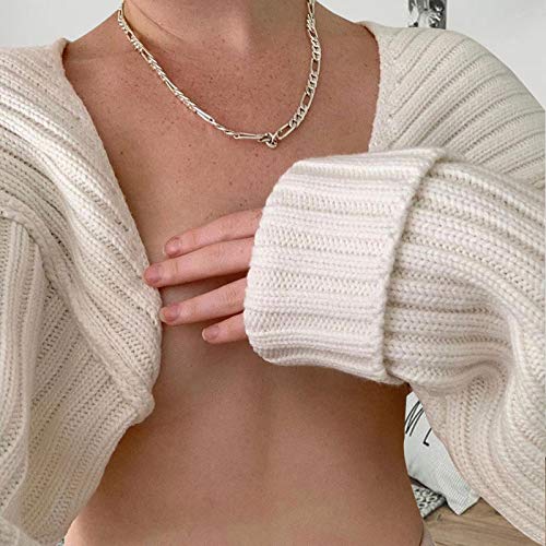 Image of High Collar Long Puff Sleeve Sweater Knitwear Solid Color Pullover Crop Top Ultra Short Turtleneck Sweatshirt
