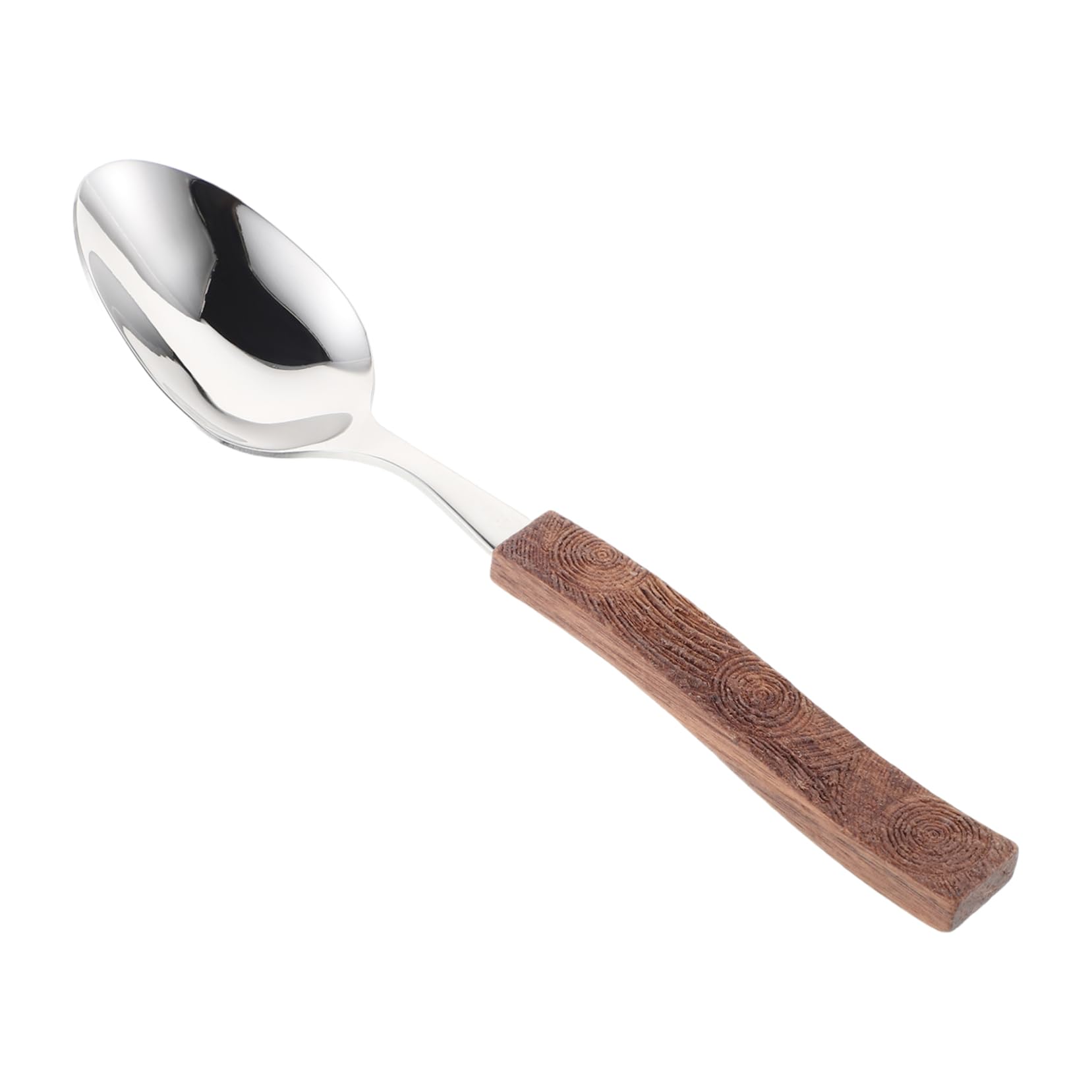 BRIGHTFUFU Stainless Steel Spoon Wooden Handle Asian Soup Spoon for Dinner Catering Buffet Decorative Serving Utensil