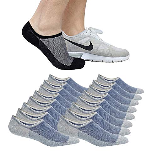 No Show Socks Ankle Low Cut Socks for Mens, Non Slip, 8 Pairs 16 Pairs (8 Pairs (Grey), S/M(US Men shoes size 6-10/Women size 8-12))