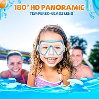 Schwimmbrille für Kinder, Schnorchel- und Tauchmaske mit Nasenabdeckung für Kinder von 6 bis 14 Jahren, aus gehärtetem Glas, 180°-Panorama-Sichtfeld, beschlagfrei, 2er-Pack – Ansicht 2