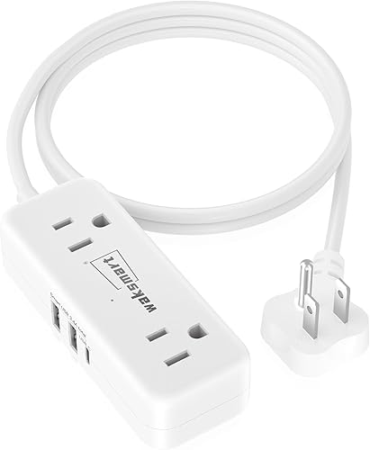 Cable de extensión de enchufe plano de 3 pies con 4 salidas de CA, 3 puertos USB (5V3.4A 17W), regleta de alimentación de enchufe plano compacta
