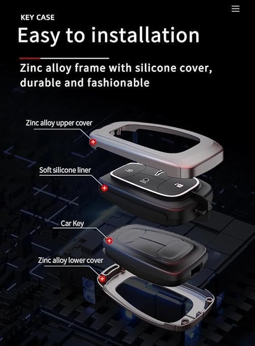Image of JVCV Rugged Armor Metal Key Cover Compatible with Tata Nexon Harrier Tiago EV Altroz Tigor Safari Nexon EV Punch Punch EV | Shockproof Scratch-Resistant 360 Protection | Premium Car Key Case