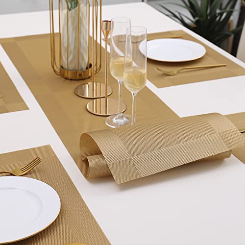 Image of HOKIPO Pvc Dining Table Mat 4 Pieces With Runner (Ar3125), Gold