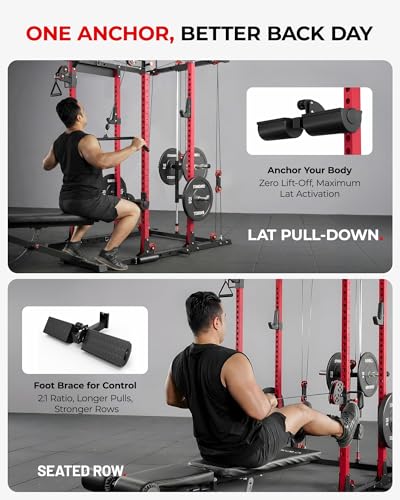 Image of Mikolo K6 2.0 Power Cage, Power Rack with Cable Crossover System, 2000LBS Squat Rack with LAT Pull Down System, Functional Trainer with Aluminum Pulley System for Home Gym