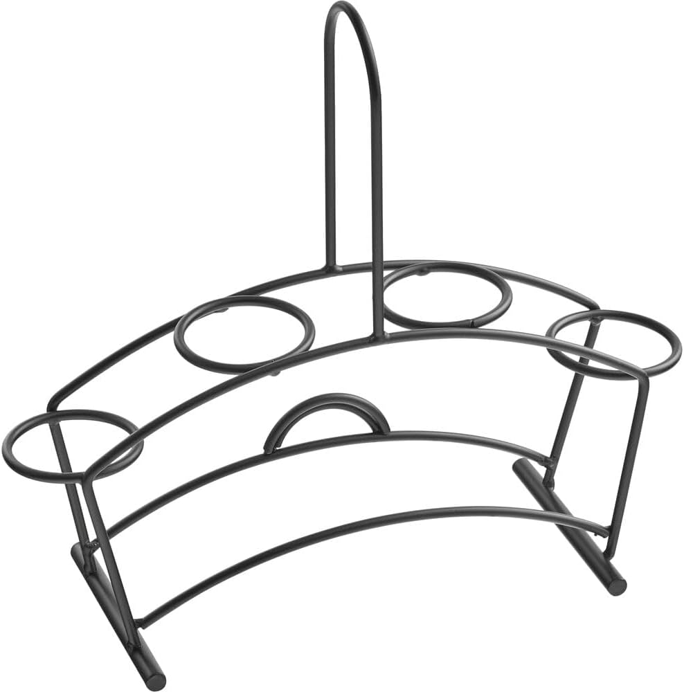 4‑Glass Black Metal Flight Carrier – Beer Taster Caddy, 13" x 3", 2 1/8" Compartments - 12/Case