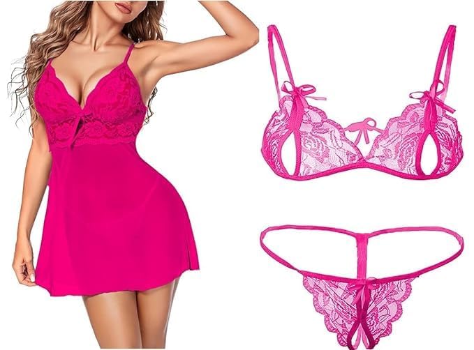 Image of SunFlux Women's Babydoll Nightwear, Babydoll Undergarments,Women's Honeymoon Dress, Women's Transparent Night Dress, Women's Nighty