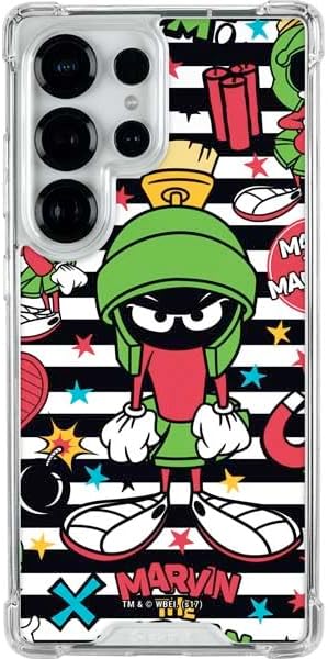 Skinit Clear Phone Case Compatible with Galaxy S25 Ultra - Officially Licensed Looney Tunes Marvin The Martian Striped Patches Design