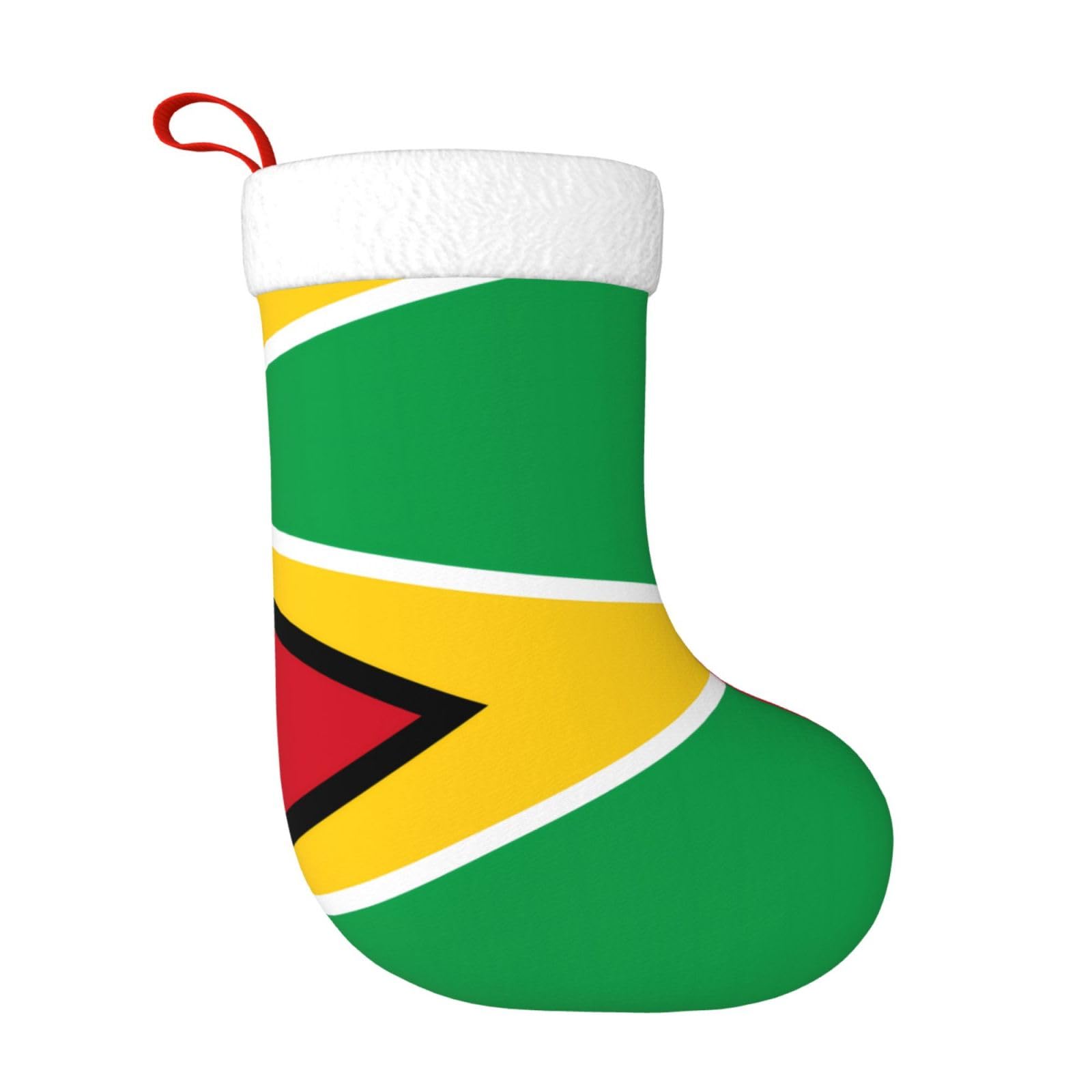 Chengua Black Flag Of Guyana Print Christmas Stocking, Fireplace Hanging Stockings, For Family Xmas Holiday Party Decoration Gift