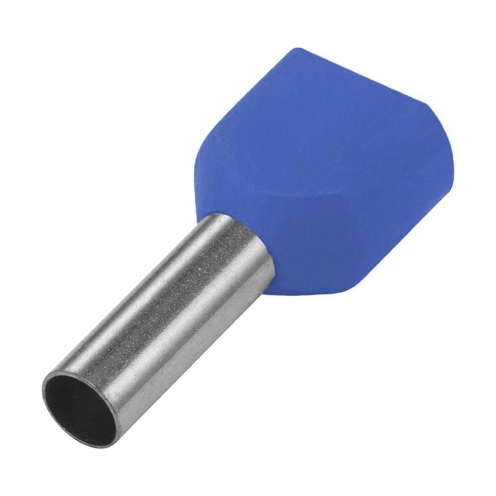 Ukcable-Ties Blue Twin Cord End Terminals 16.0Mm² Double Entry Bootlace Ferrules Crimp Car Van - (Pack Of 50)