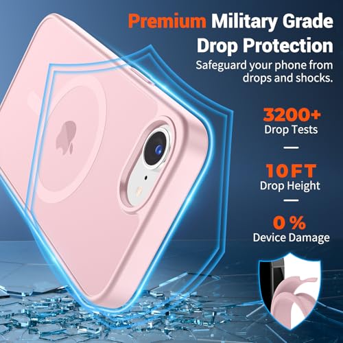 Image of SUPFINE Magnetic for iPhone 17e Case /iPhone 16e Case (Compatible with MagSafe) (Military Grade Drop Protection) Translucent Matte Shockproof Phone Cover,Light Pink