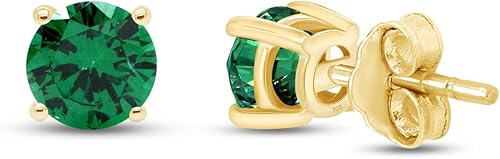 Aretes tipo dormilona con circonita cúbica blanca de 0.157 in de forma redonda y cierre de tuerca en oro de 14 quilates sobre plata esterlina (0.5