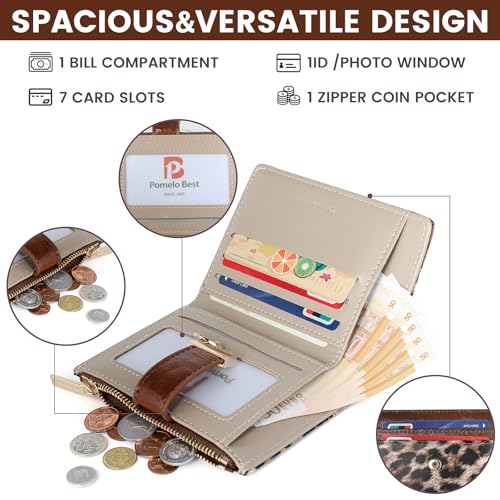 Image of Pomelo Best Wallet Women Bifold Leather Wallets for Women Credit Card Holder with ID Window Zipper Coin Pocket Leopard Print
