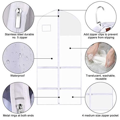 3 Packs Translucent PVC Garment Bag, Dance Costume Bags,Foldable 50 Inch Full Zipper Suits Bag Dream Duffel, Versatile Hanging Garment Bag with Name Card Pocket and 4 Large Zipper Pockets