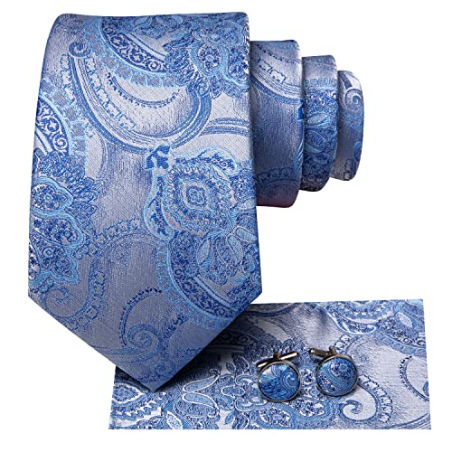 Image of Dubulle Mens Paisley Floral Silk Tie for Men Striped Necktie and Pocket Square Cufflinks Set Wedding Business