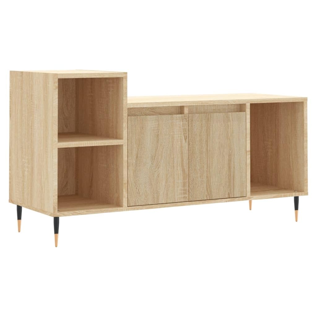 TV-Schrank Sonoma-Eiche 100x35x55 cm Holzwerkstoff Fernsehschrank mit Türen und 5 Fächern Standregal für Wohnzimmer Schlafzimmer稳stabil Media Center Möbel