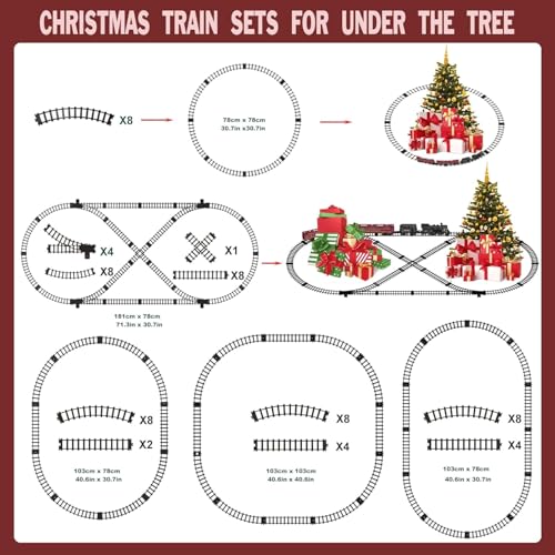Image of Electric Train Sets for Kids Metal Alloy Christmas Train Toys Steam Locomotive, Glowing Passenger Carriages, Luxury Tracks, Light & Sounds Rechargeable Birthday Gifts for Boys Girls Red 