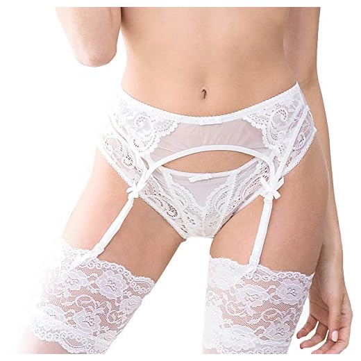 Liga de Encaje Sexy Para Mujer, Negro y Rojo (XL, Blanco)