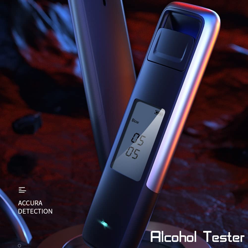 Tester alkoholu o wysokiej dokładności alkomat przenośny bezdotykowy tester alkoholu z wydmuchem powietrza cyfrowy ekran wyświetlacza USB akumulator (Grey : Silver)
