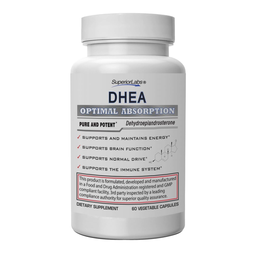 Superior Labs – Extra Strength Natural DHEA – Non-GMO 100 mg Dose, 60 Vegetable Capsules – Promotes Healthy Aging in Men & Women – Helps Restores Youthful Energy Levels