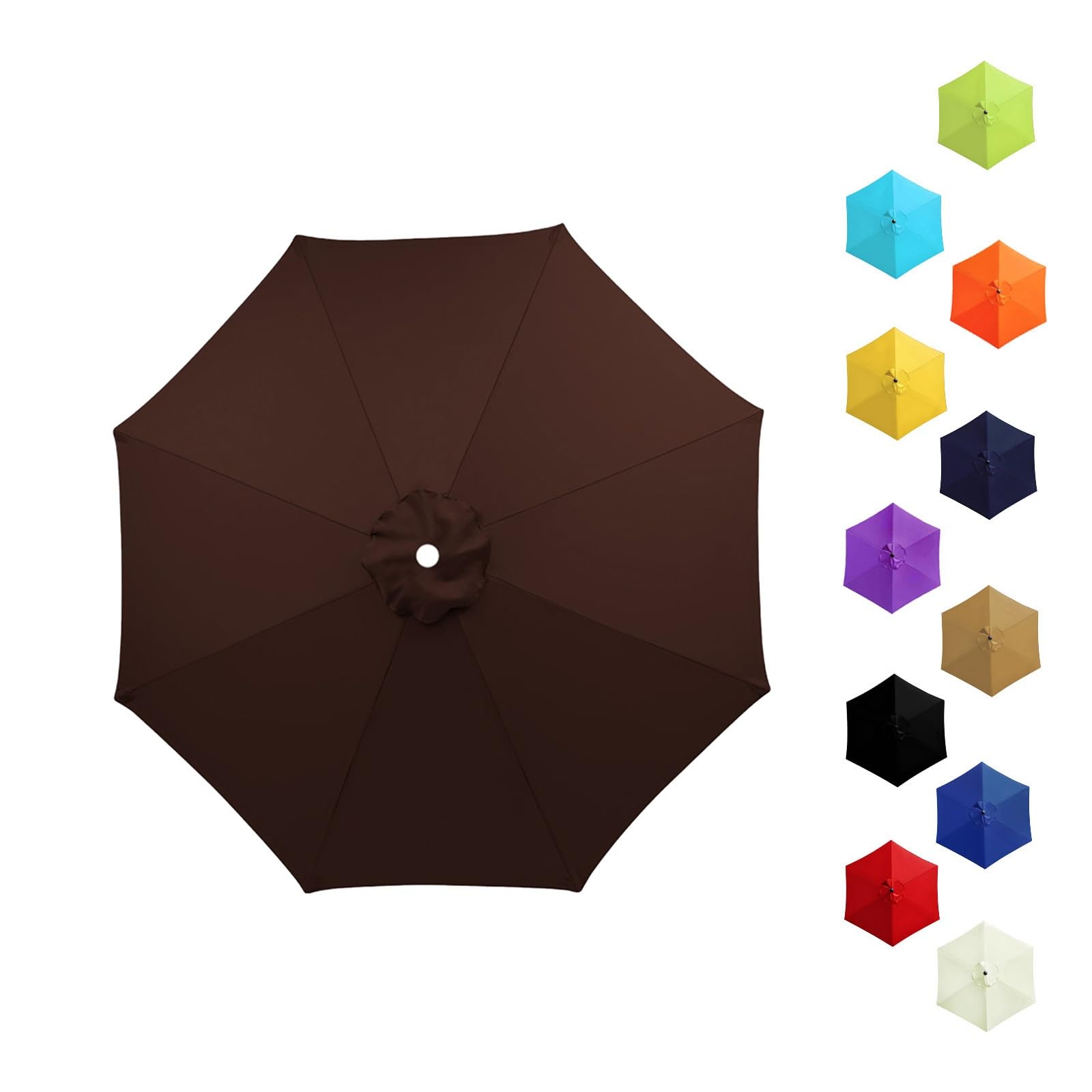 Garden Replacement Parasol Canopy 6/8 Ribs, 2.0m 2.15m 2.30m 2.5m 2.7m 3.0m 3.5m Anti-UV Patio Umbrella Replacement Canvas, Waterproof Parasol Fabric Cover for Market(Coffee,2.8m/8 Arms)