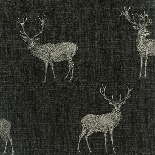SOPHIE LAURENCE Luxury Heritage Highlands Stag Deer Motif Metallic Copper Charcoal Wallpaper for Living Room (Charcoal Copper)