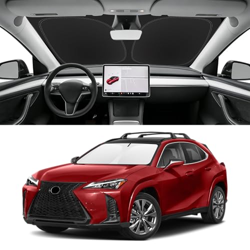 Image of Custom Fit Windshield Sun Shade for 2019-2026 Lexus UX | Blocks UV Rays and Sun Heat, Helps Reduce Interior Temperature, Protects Dashboard from Fading, Folds Easily for Storage