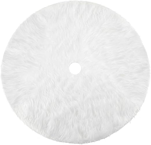 Konsait Plush Christmas Tree Skirt - Round Snow White Xmas Tree Mat Base Cover for Holiday Home Decorations, 31Inch/78CM