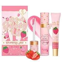 Lip Conditioner & Lip Oil Set, Tinted Lip Balm Set, Lipstick Lipgloss Waterproof Long Lasting Lipstick for Lip Plumper Gloss And Makeup,Liquid Blush Lip Tint Gift (Strawberry, One Size)