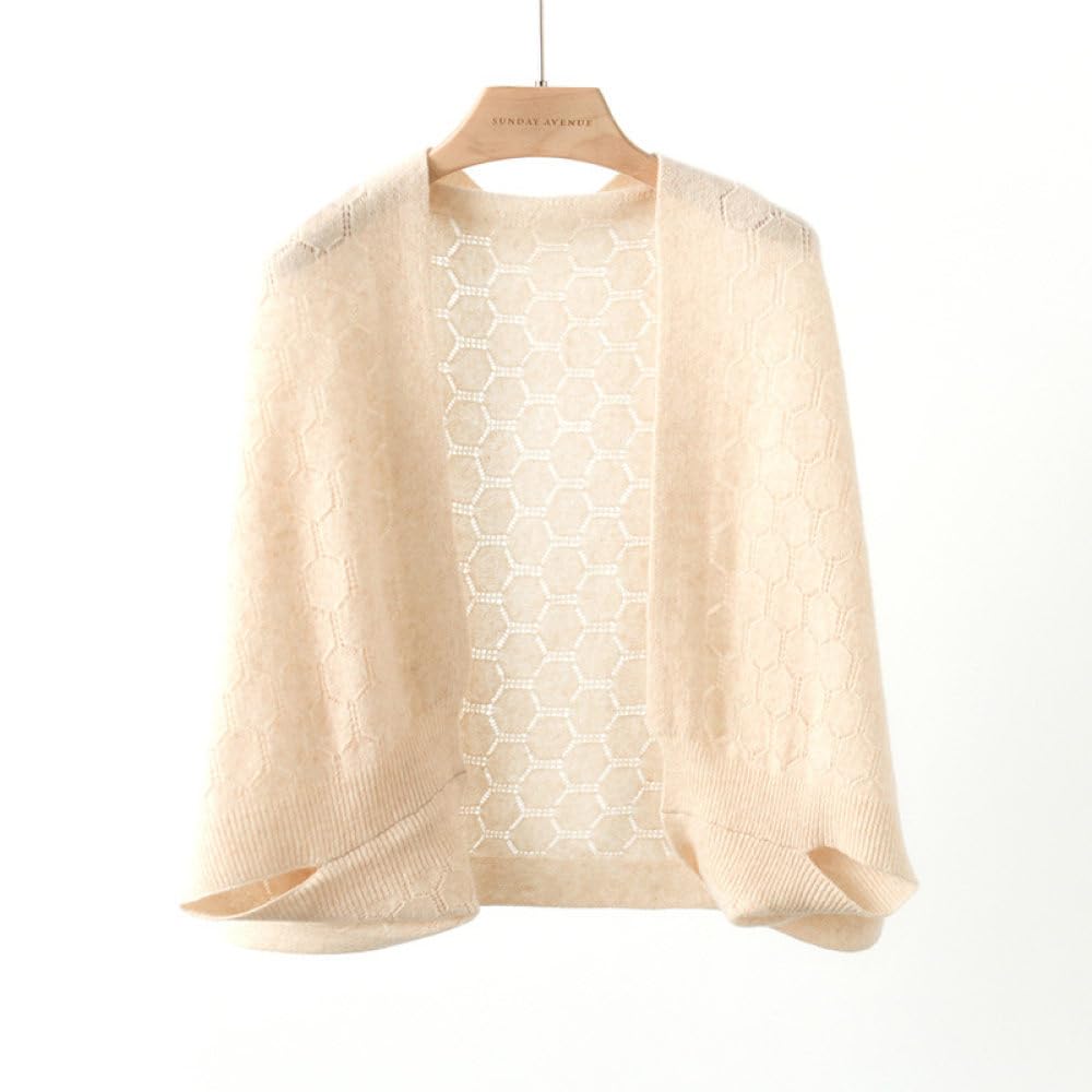 Strickjacke Damen Grobstrick,Damen-Wollbolero Hohler Sechseckstrick Kurz Geschnittener Achselzucken Langarmpullover Strickjacke Eleganter Weicher Kaschmir-Cardigan Mit Offener Vorderseite Modische S