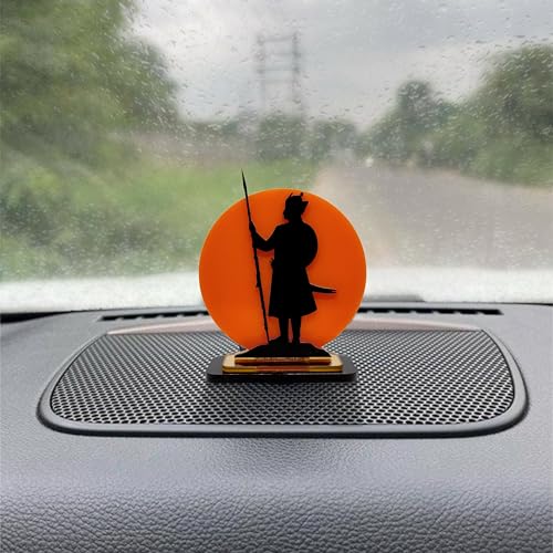 Image of Maharana Pratap Singh Acrylic Showpiece | Rajput Warrior Silhouette with Saffron Sun Background | Car, Home, Office & Gift Decoration, 4 Inch