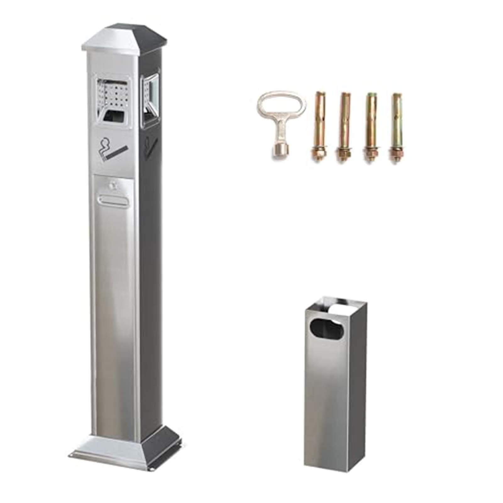 Standing Ashtray Outdoor - Commercial Ash Bin Floor Stand, Windproof Large & Tall Outside Cigarette Butt Container, Patio Ashtrays For Cigarettes, Chrome Indoor In The Hotel Lobby(Silver)