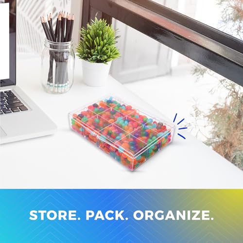 Image of 4 Clear Hard Plastic 12-Compartment Tackle Boxes with Hinged Lid, 7 3 /8 inchL x 5 inchW x 1 1 /2 inchH Made in USA, Acrylic Bead Organizer, Craft Storage, Candy Tackle Box or Rock Collection Box