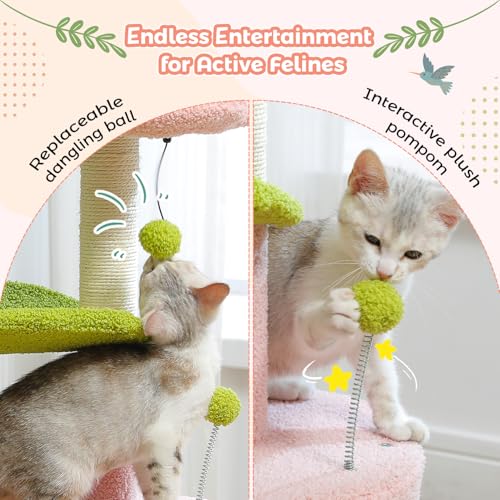 Image of PAWZ Road Flower Cat Tree Pink 32 inch Small Cat Tower Cat Scratching Post with Curved Perch, Cozy Cat Condo Removable Flower Bed for Kittens and Small Cats-Pink