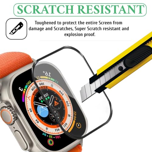 Image of Full Glue Tempered Glass Screen Protector Compatible For Apple Watch Ultra (49Mm) Glass Film (Pack Of 1) With Easy Installation Kit for Smartwatch [Black]