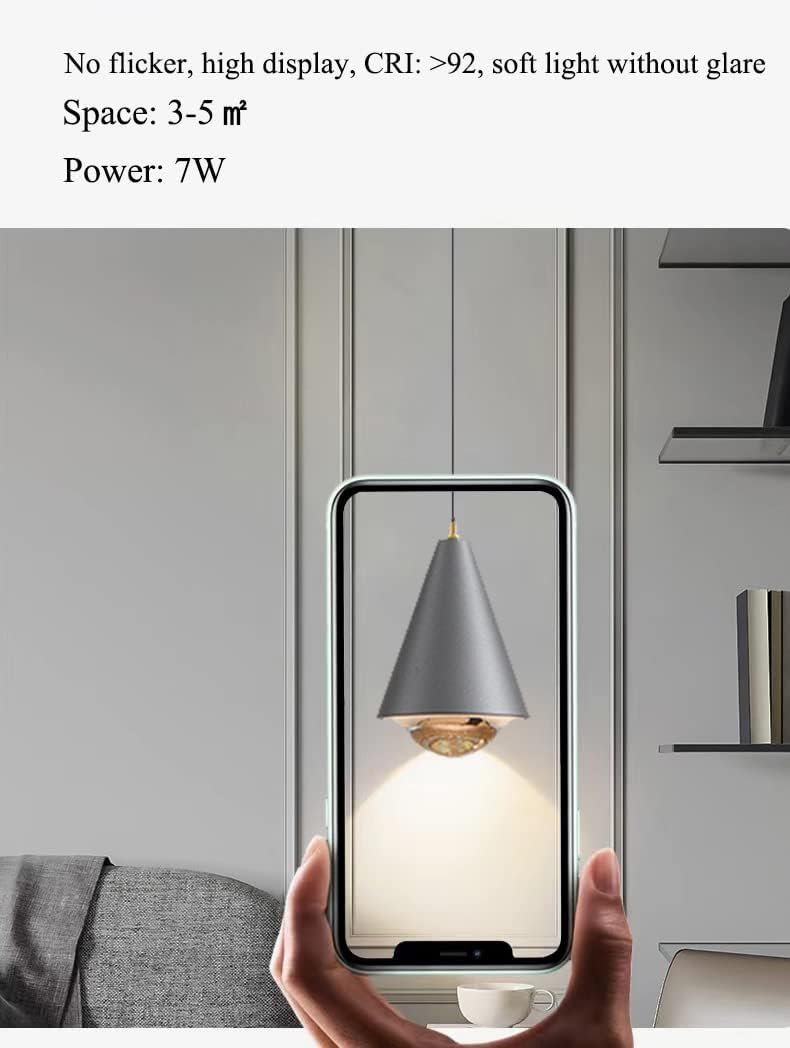 LED Pendelleuchte,Grau Höhenverstellbar Esszimmerlampe, Moderner Aluminum Hängelampe Esstisch Küche Wohnzimmer 7W 230V, für Wohnzimmer Schlafzimmer Arbeitszimmer Büro Esszimmer TB2547
