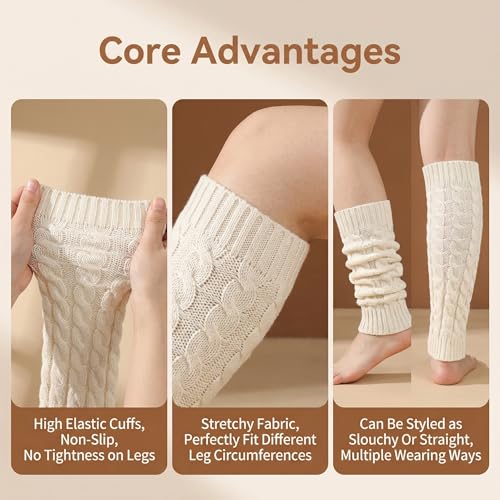 Image of erioctry 1Pair Women Knit Winter Thermal Warm Leg Warmers Crochet Knitted Long Socks Boot Cuffs Topper Knee Brace Pads Knee Warmers Clothing Accessories for Women Lady Girls Best Xmas Gift