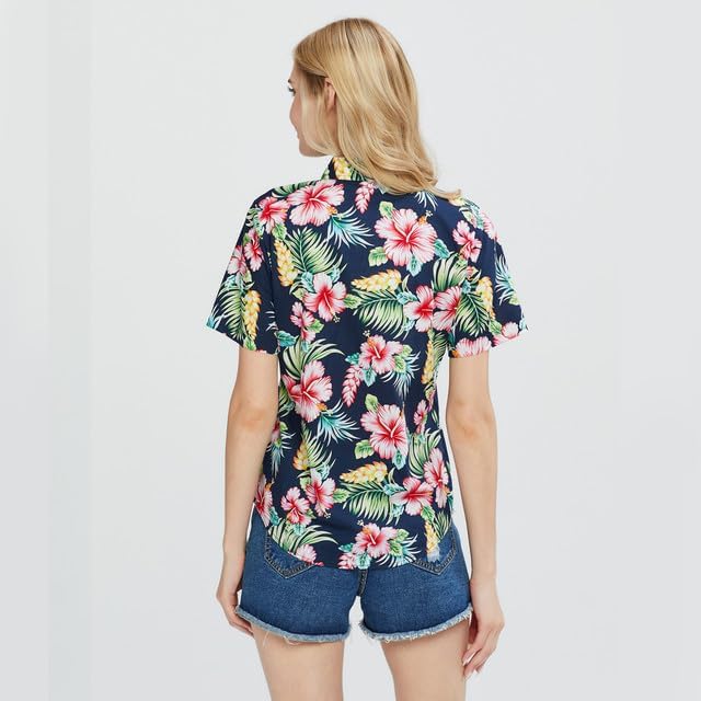 SSLR Womens Hawaiian Shirts Short Sleeve Blouses Casual Button Down Shirts for Women - Image 3