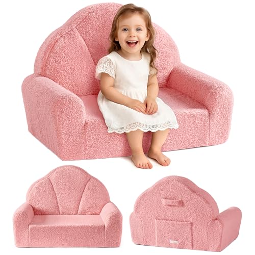 ROBUD Kindersofa für Mädchen, Bequemer Kindersessel, Spielzimmer-Sofa für Lesen & Spielen, Abnehmbarer Bezug, Weiß