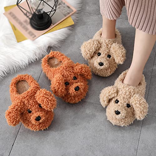 Minetom Unisex Winter Baumwolle Hausschuhe Damen Herren Kinder Warm Bequem Plüsch Pantoffeln Niedlich Hund Tiere Slippers Flache Schuhe E Khaki 41/42 EU