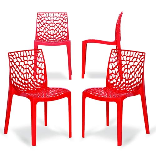 Image of Binani Web Designer Plastic Chair for Home, Office and Restaurant and Cafe|Armless Chair for Dining Room| Heavy Duty Outdoor Plastic Chair | Designer Balcony Chair (4, Red)