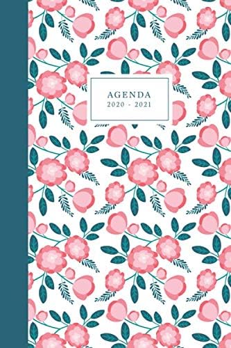 Agenda 2020-2021: Agenda Scolaire de Juillet 2020 à Juillet 2021, Semainier simple & graphique, Série Florale, motif floral rose et bleu-vert (French Edition)