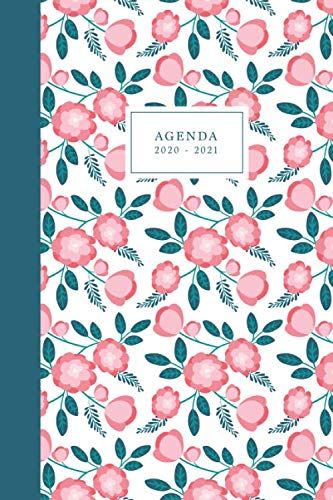 Agenda 2020-2021: Agenda Scolaire de Juillet 2020 à Juillet 2021, Semainier simple & graphique, Série Florale, motif floral rose et bleu-vert (French Edition)