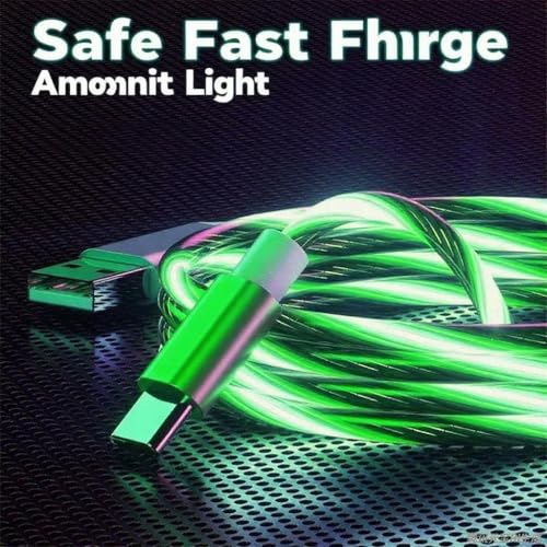 Image of USB A to USB C Fast Charging Cable with LED Light, High-Speed Data Sync & Night Light for Smartphones, Tablets & Type-C Devices-39 inches Green