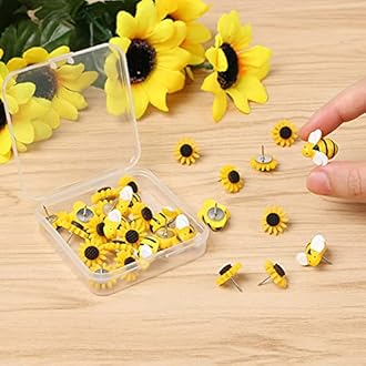 Sunflower Bee Push Pins, Thumb Tacks Decorative Push Pins Cork Board Pins for Bulletin Board Photos Wall Office Decorations Supplies