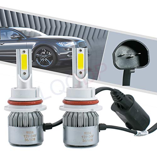 LQQDP 2pcs 9004 HB1 6000K Cool White 7200LM LED COB Bulbs Conversion Kit For Headlights High Low Dual Beam DC 12V 24V IP67 Waterproof Set of 2 Left+Right Replacement