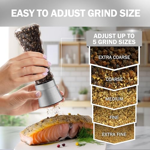 Image of HOME EC Original Stainless Steel Salt or Pepper Grinder 1pk - Adjustable Ceramic Sea Salt Grinder or Pepper Mill - Tall Glass Spice Shaker - Spice Mill (Diamond Facet)