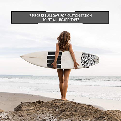 Shaka Pro Eva Surfboard Traction Pads (Front And Back) - 7 Adjustable Pieces With 3M Adhesive - Max Diamond Grip With Kicker And Arch Bar - Fits All Board Sizes #TOP5