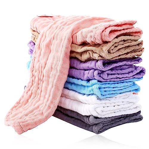 Image of Cute Castle 12 Pack Muslin Burp Cloths for Baby - Ultra-Soft 100% Cotton Baby Washcloths - Large 20'' by 10'' Super Absorbent Milk Spit Up Rags - Burpy Cloths for Unisex, Boy, Girl - Multicolor